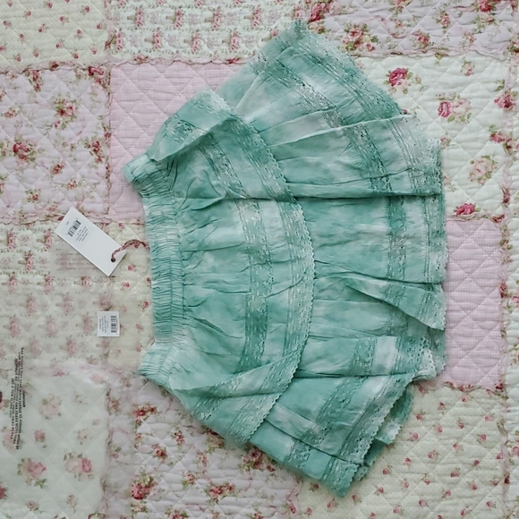 Loveshackfancy ruffle mini skirt JADE MIST HAND DYE green XS - Picture 9 of 10